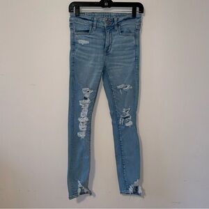American Eagle Next Level Stretch Hi-Rise Jegging Distressed Raw Hem Size 4